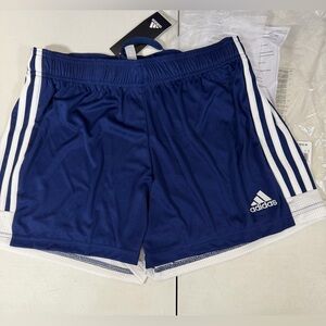 NWT Adidas Women’s Climalite Soccer Shorts, Blue/white stripe Medium Tastigo 19